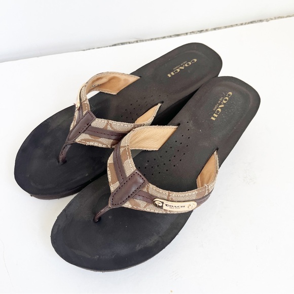 COACH brown wedge sandals sz. 9 - Picture 2 of 4